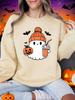 Cute Ghost Bat Pumpkin Prints Halloween Sweatshirt Women Winter Fleece Warm Hoodie Crewneck Loose Pullover Casual Soft Clothes