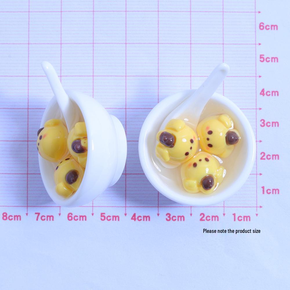 3D Handmade Animal Meatball Bowl DIY Ornament with Edible Toy Accessories - Cream Glue Resin Supplies.