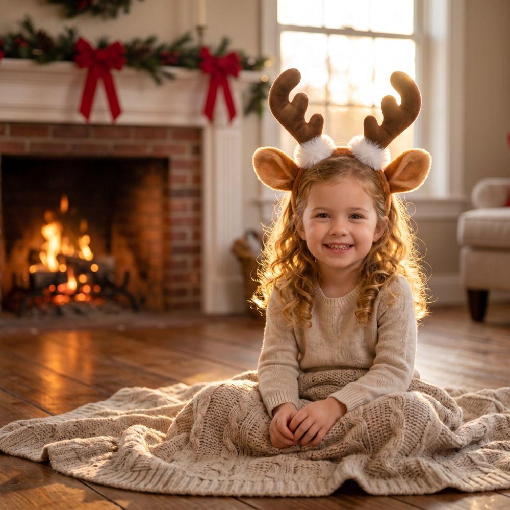 Soft Fabric Reindeer Hair Hoop Plush Deer Ear Hairpiece Christmas Hair Accessories  Festival