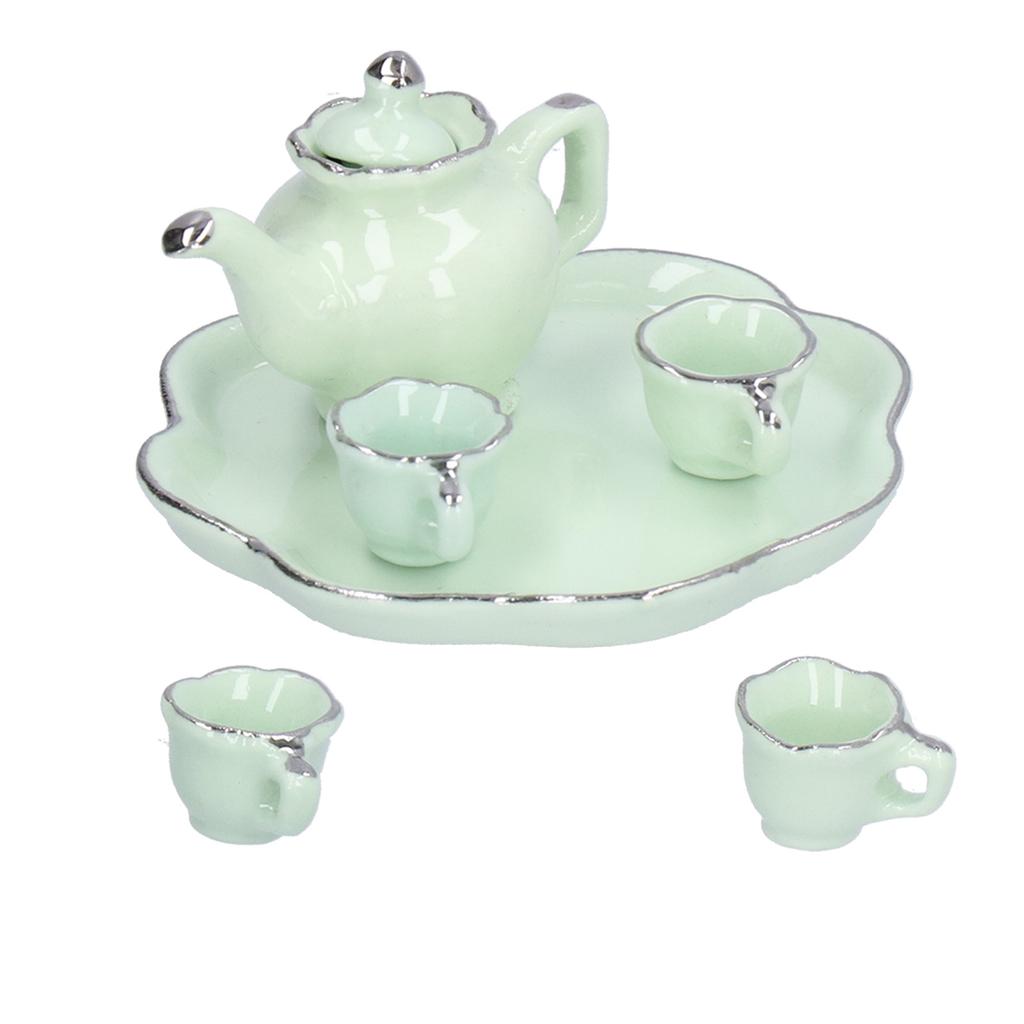 1:12 Tea Set Miniature Tea Cup Teapot Tray Decoration Kitchen Accessories