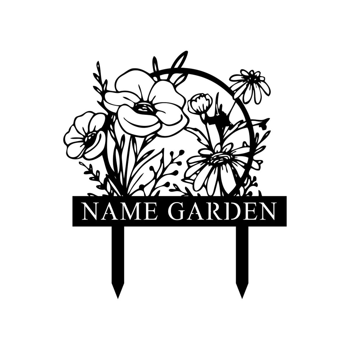

Custom Steel Flower Stake Garden Decor, Personalized Poppy Flower Bed Sign, Metal Garden Gift for Yard чёрный