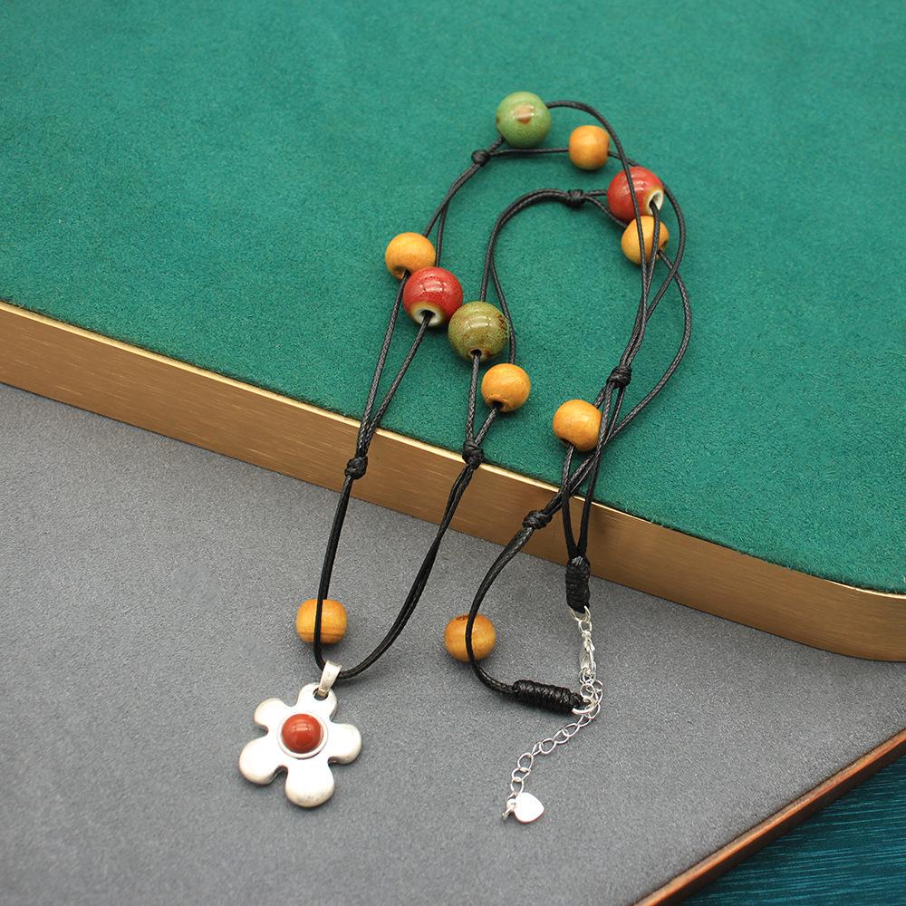 Caribbean Flower Ceramic Fruit Necklace & Red Stone Earring Set