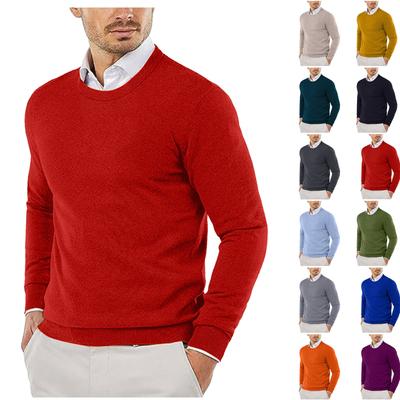 Svetr s kulatým výstřihem Pletený svetr Jednobarevný Ležérní Svetr s dlouhým rukávem Pulovr Vlněný svetr Pánský