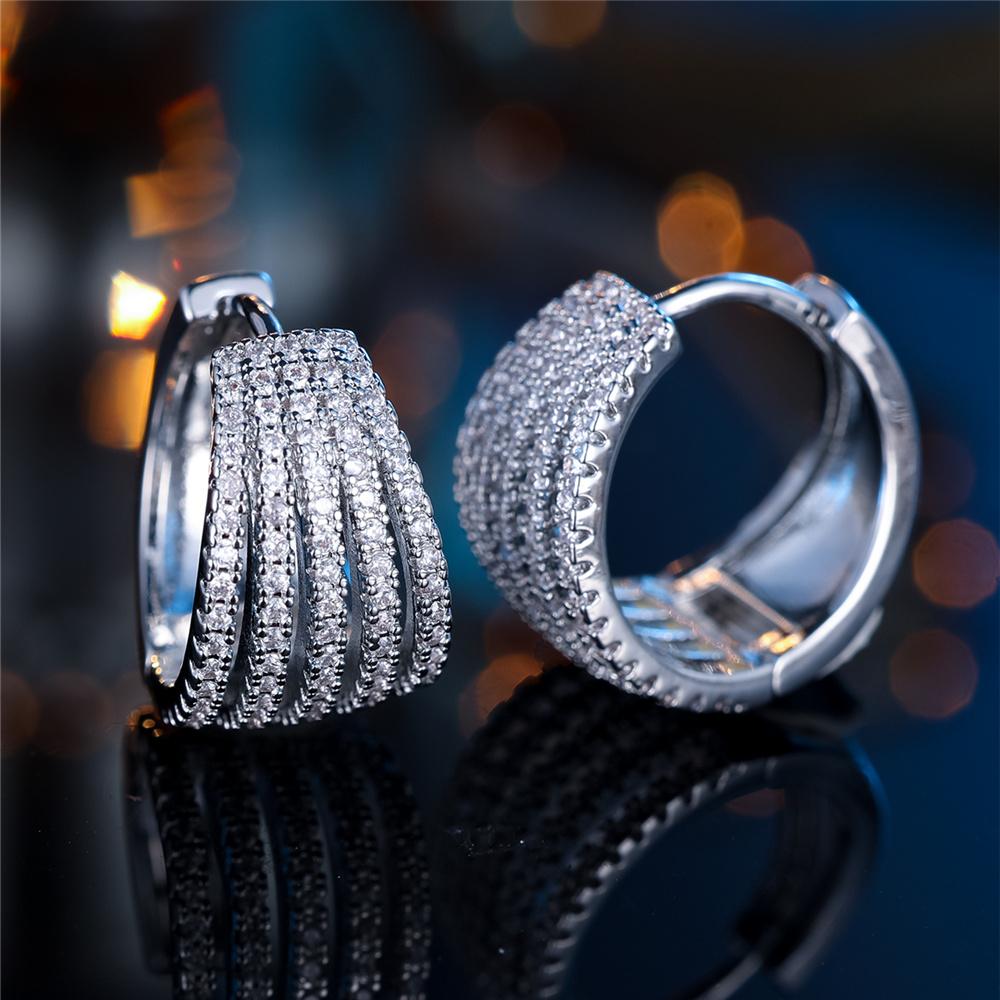 Luxury Female White Zircon Stone Hoop Earrings Fashion Silver Color Wedding Jewelry For Women