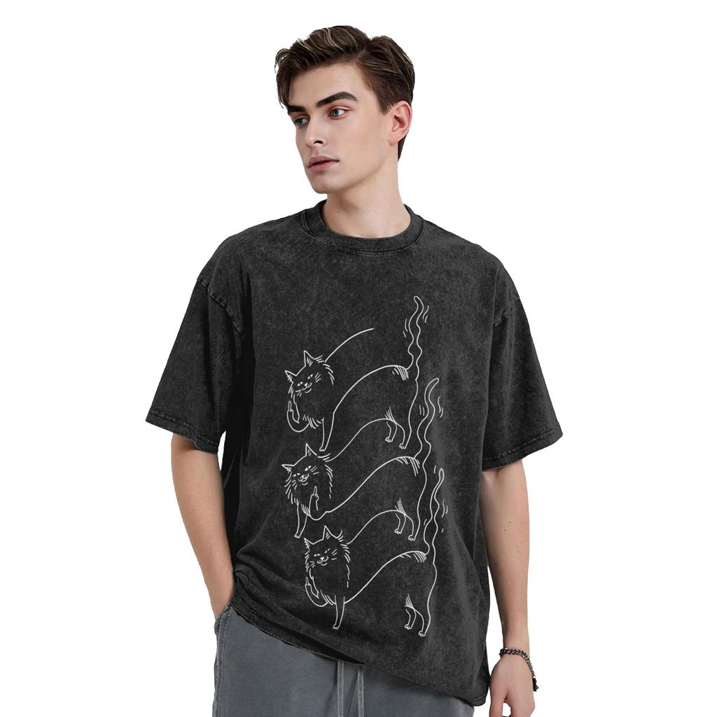 Washed T Shirts Schrodinger's cat Hip Hop Retro T-Shirt Oversize Streetwear Short Sleeve Printed Tops Tee Shirt for Men Women