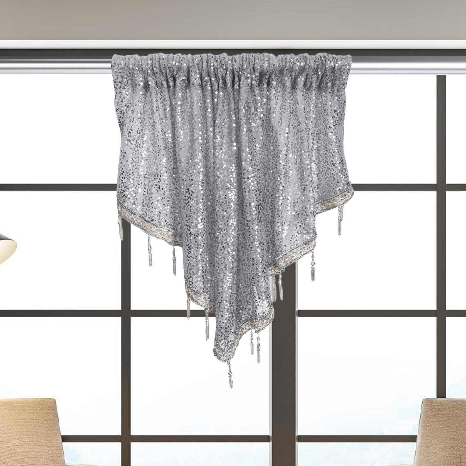 

Triangle Valance Curtain Christmas Decor Elegant Decorative with Tassel Rod Pocket Window Silver Gray