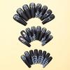 24pcs/set Long Ballet Shape Acrylic False Nails with 1 Jelly Gel and 1 Nail File, Spider and White Spider Pattern, 3D Rhinestone Press-on Nails