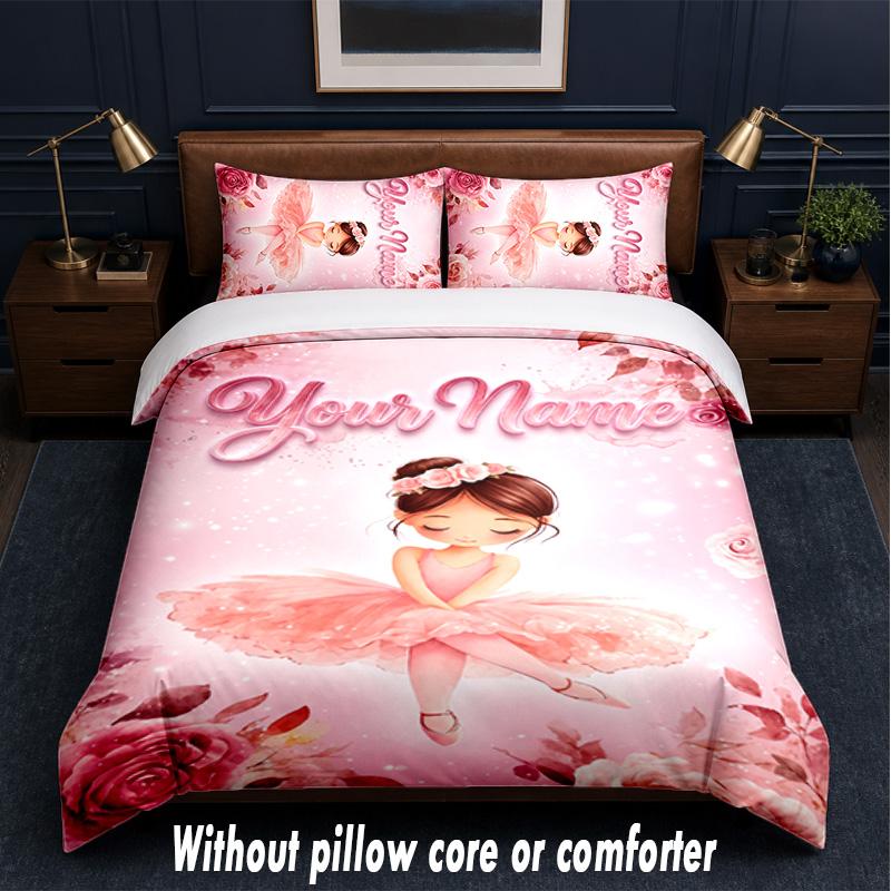 Floral Theme Custom Text Or Name 3Pcs Bedding Set,1 Flat Sheet & 2 Pillowcases Personalized Home Bedding