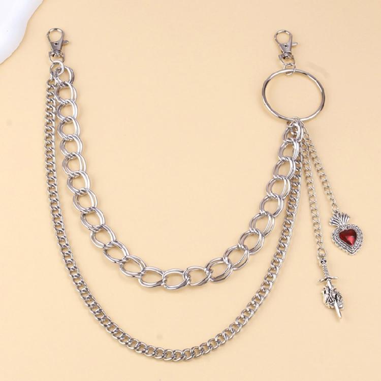 Multilayer Heart Pendant Pants Chain for Adult Hiphop Trousers Chain Waist Decorative Chain Wallet Chain Waist Decors