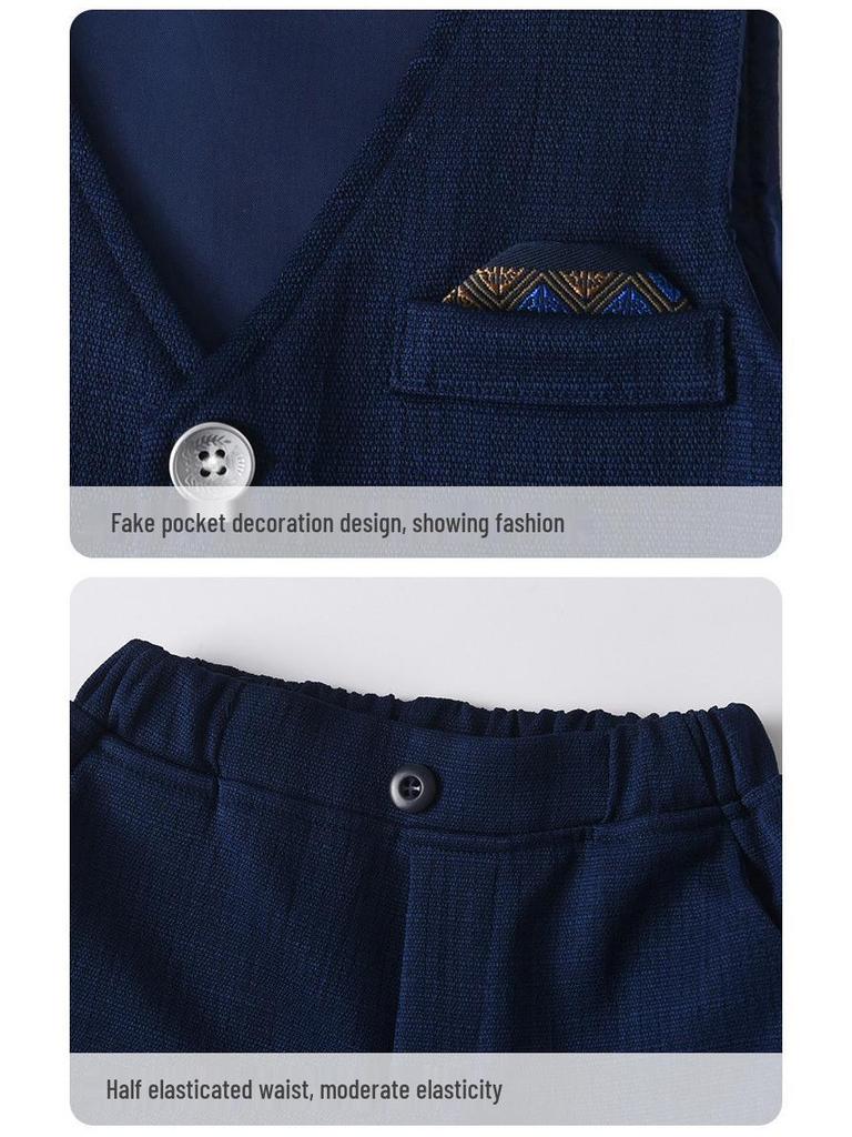 Baby Boys' Summer Gentleman Three-Piece Outfit: Short Sleeve, Shorts, and Vest Set