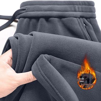Men's Double-Sided Olilon Fleece-Lined Winter Pants with Zipper Pockets - Warm, High-Quality Straight-Leg Design for Home and Outdoor Wear