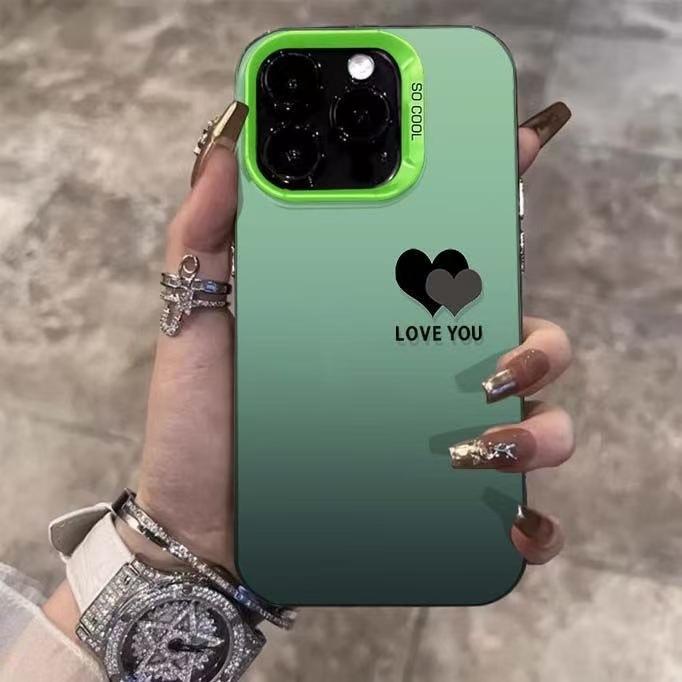 The new colored silver simple double love is suitable for Apple 17promax mobile phone case iphone15 Europe and America 14/16E.