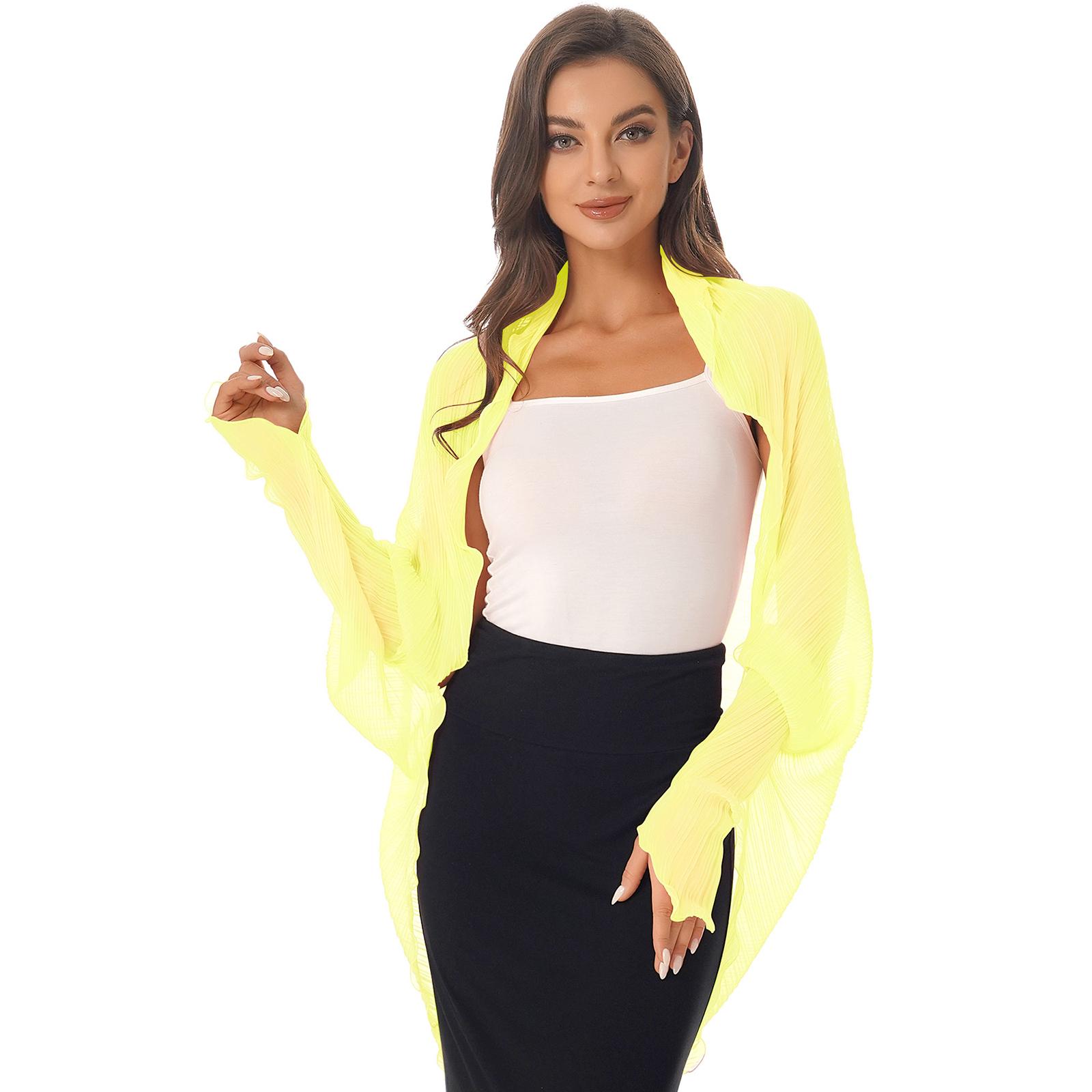 

Жіночий кардиган з довгими рукавами, захист від сонця, болеро, шифон, накидки, плісирована шаль One Size жовтий