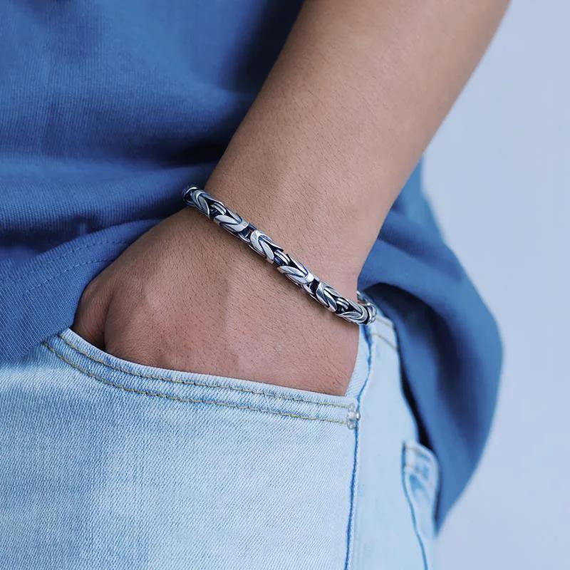 HX  Factory Price Vintage Silver Color Handmade Bracelet for Men and Women Stylish Hip Hop Niche Thai Bracelet Jewelry