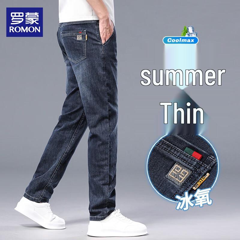 Romon Men s Slim-fit Straight Ice Oxygen Stretch Denim Jeans 30