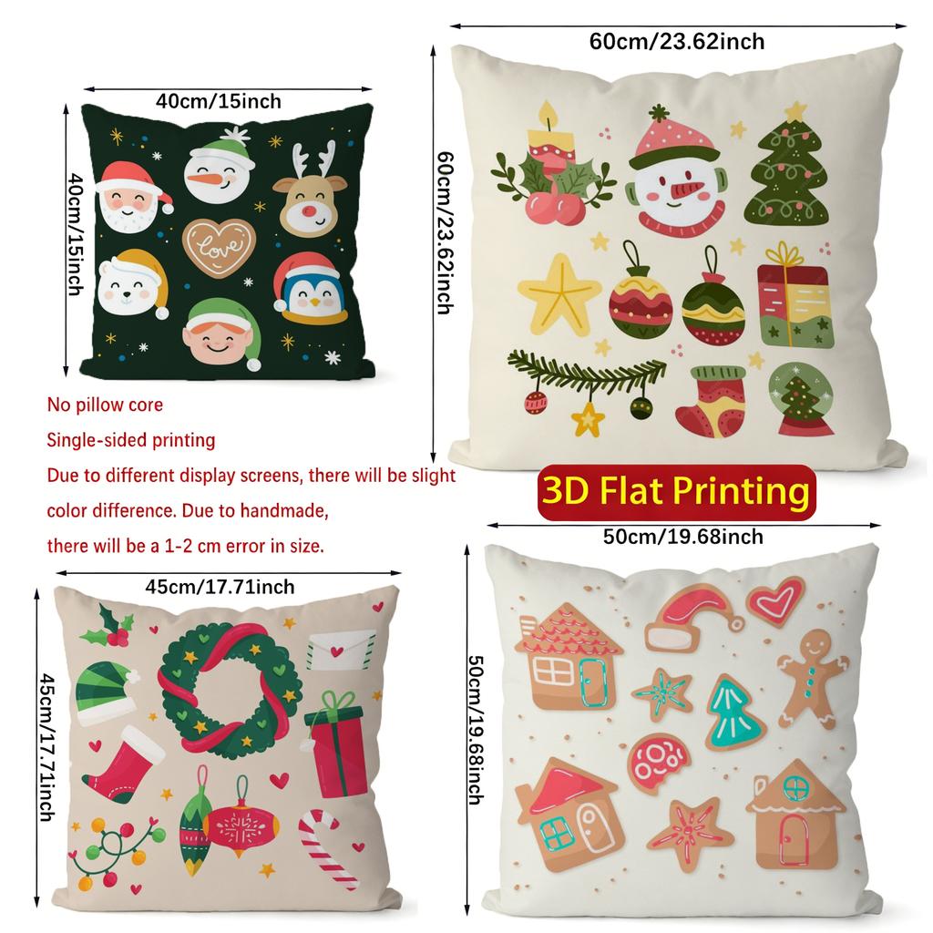 Christmas Cute Cartoon Pillow Covers Pattern Cushion Cover Suitable for Sofa Bedroom Car Pillow Cover