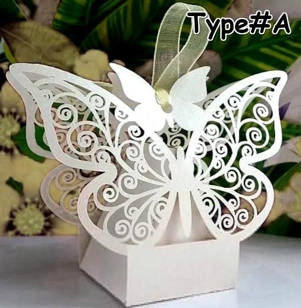 10 Pcs Hollow Butterfly Gift Paper Boxes Creative Laser Cutting Wedding Candy Dragee Box Cookie Carton Wrapping Package