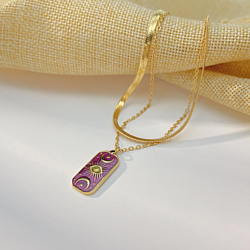 Double Stacked Wearing Wind Titanium Steel Purple Star Moon Pendant Stainless Steel Demon Eye Necklace