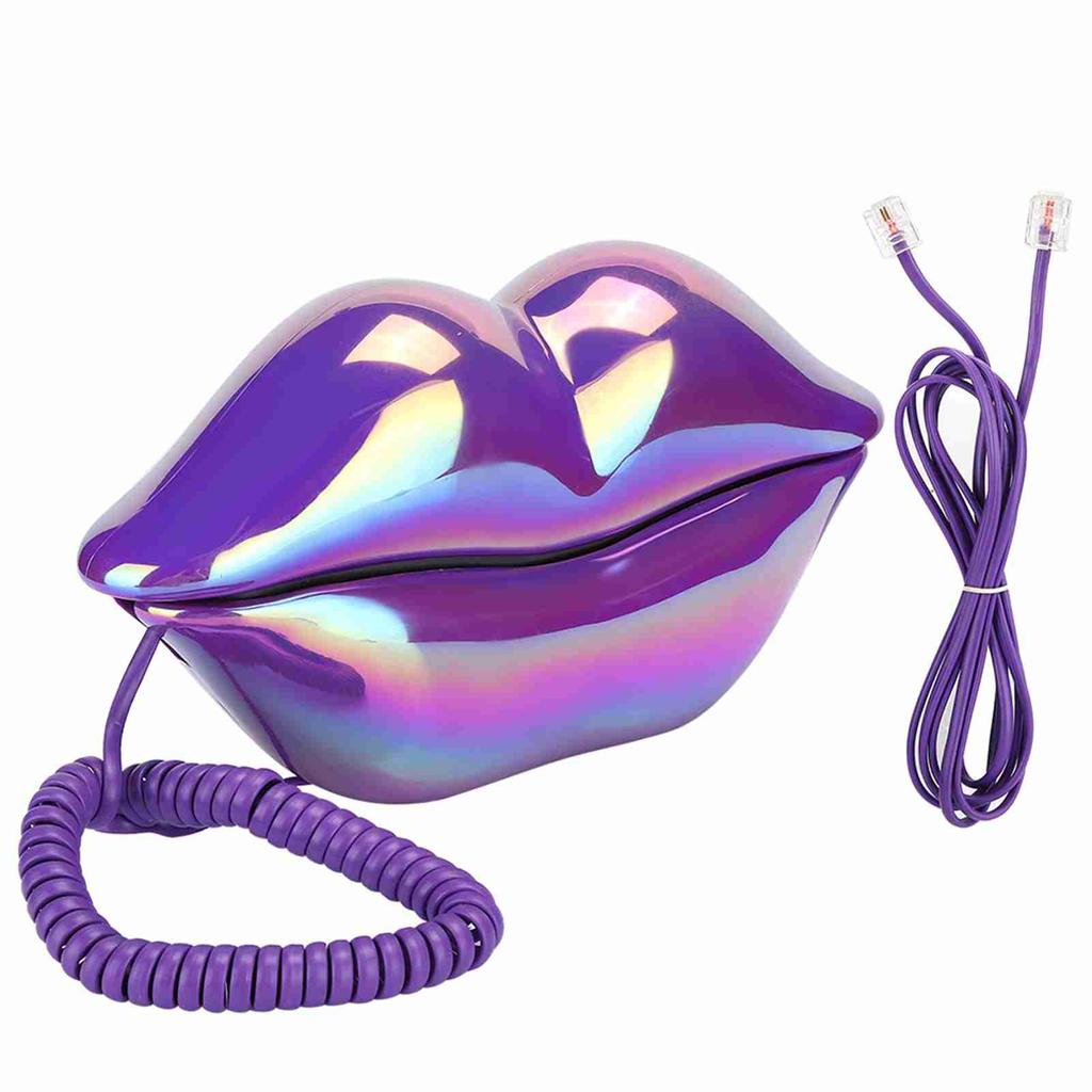 Creative Purple Lips Telephone Electroplate Desktop Landline Phone for Home Office