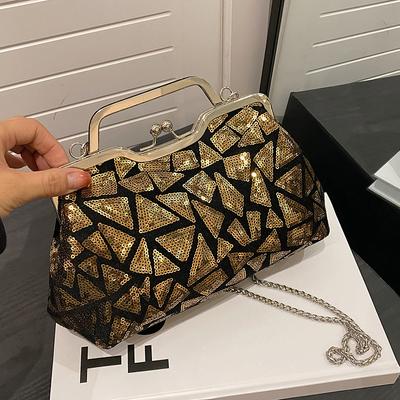 Mehrfarbige Pailletten Abendtasche Luxusschloss Luxuskette Schulter Crossbody Tasche Dame Hochzeit Party Clutch