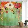 1Pc Vibrant Abstract Watercolor Floral Shower Curtain - Red Pink Orange Flowers On Turquoise Green, 70.86X70.86 Inch Polyester