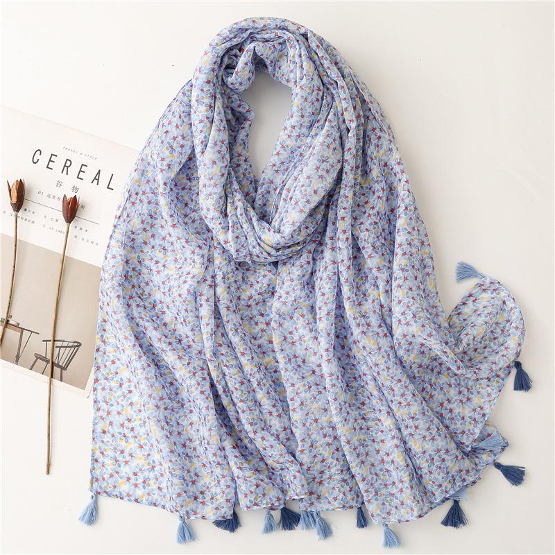 Spain Brand Lovely Lotus Floral Tassel Viscose Shawl Scarf Lady Print Soft Wrap Snood Bufandas Muslim Hijab Sjaal 180*90Cm
