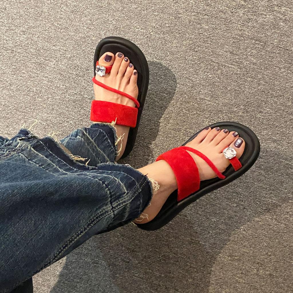 Zehentrenner-Hausschuhe mit Zehensteg für Damen-Oberbekleidung Sommer neue dicksohlige modische vielseitige coole Hausschuhe