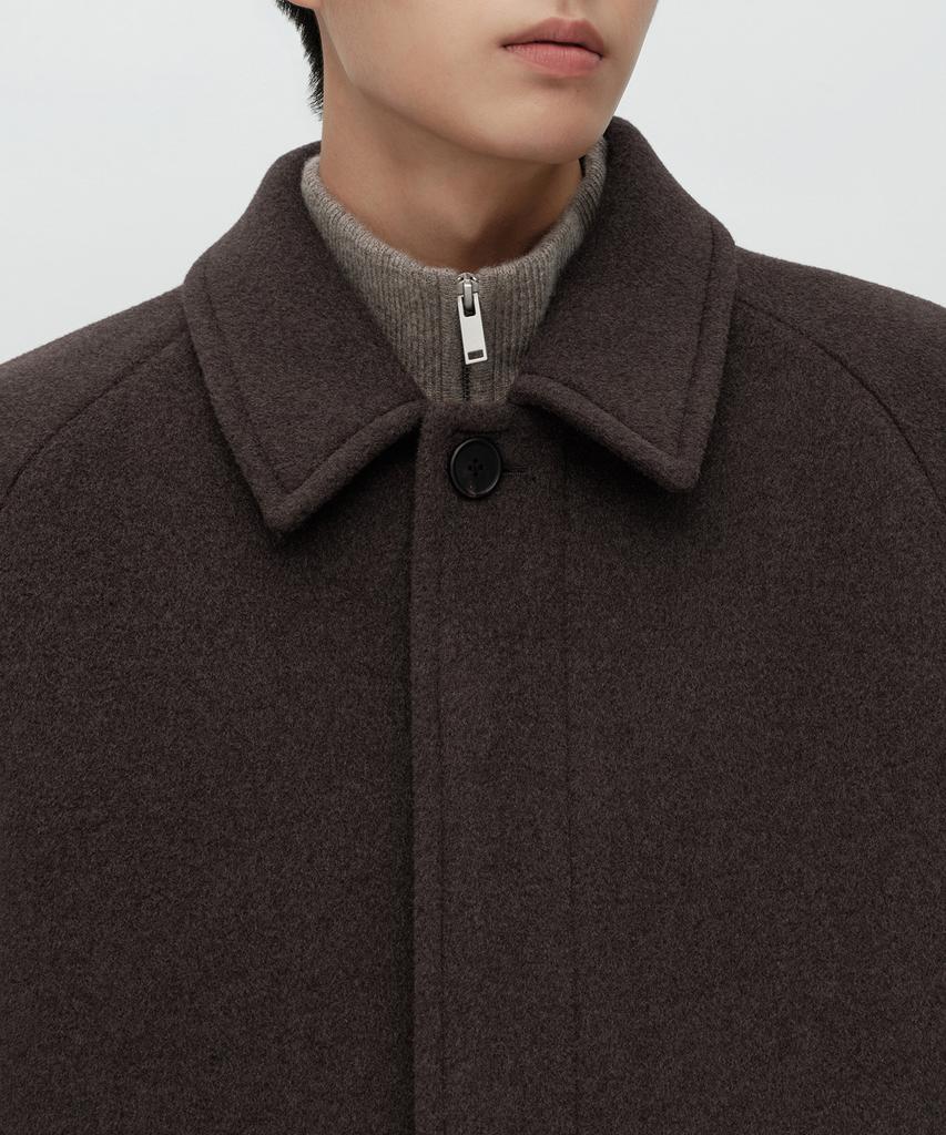 MUSINSA STANDARD Cashmere Blend Oversized Minimal Balmacaan Coat [Heather Brown]