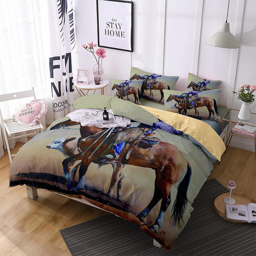 Pferd Bettbezug Set Einzelbett Bettwäsche Set Für Kinder Jugendliche Western Cowboy Polyester Bettdeckenbezug Steppdeckenbezug Mit Kissenbezug