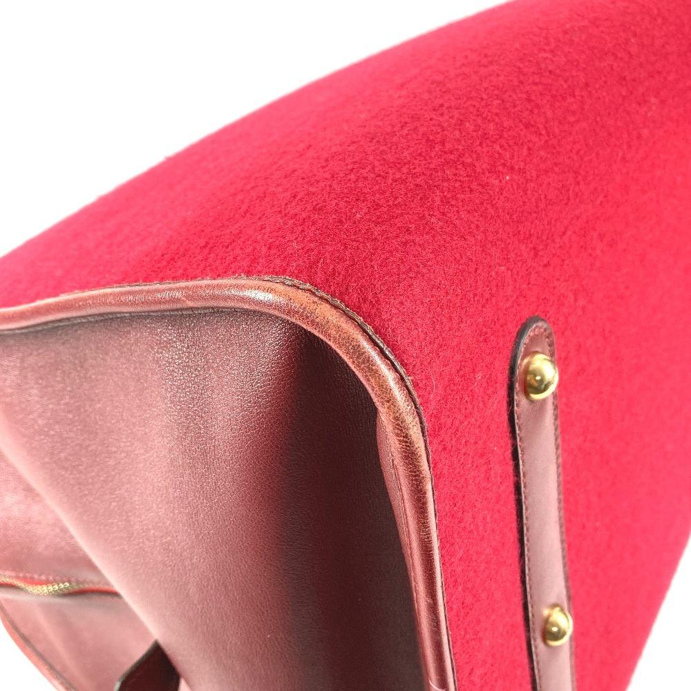 HERMES H punching logo Hood Travel bag Hand Bag Duffle Bag felt / Leather Red