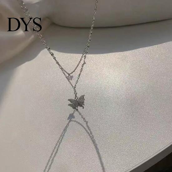 Butterfly Necklace Double Layer Rust-proof Alloy Jewelry Chain Pendant Personality Fashion Clavicle for Women