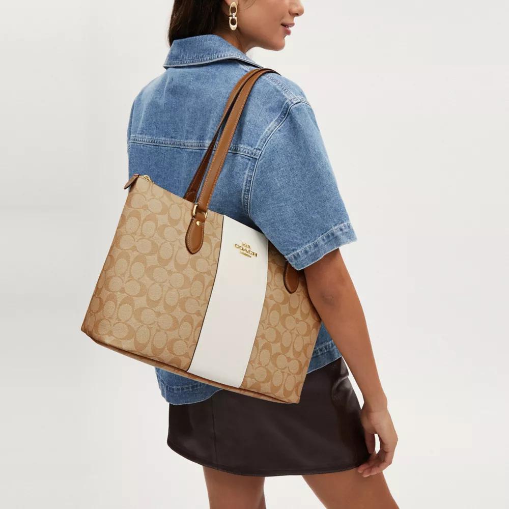 Coach Gallery 37 Striped Signature Coated Canvas Tote Bag Women tote Light-Khaki CR121-IMWQJ