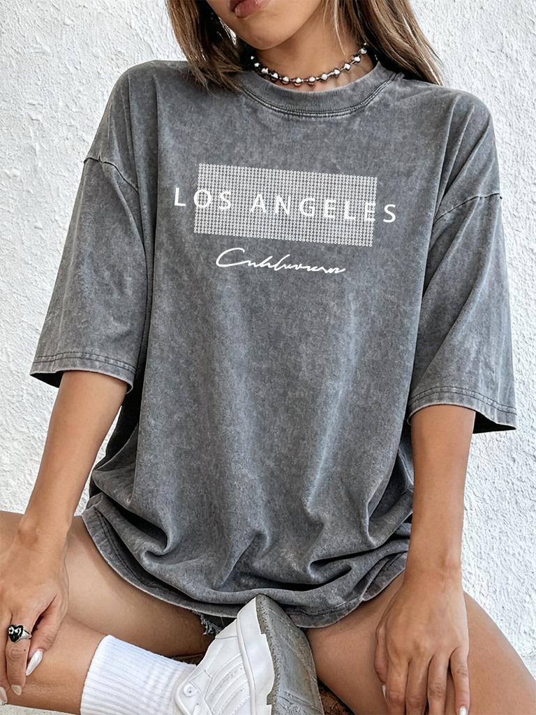 Los Angeles California Usa Prints Washed TShirts Womens Cotton Oversized T Shirt Summer Short Sleeve Tops Street ONeck Clothes