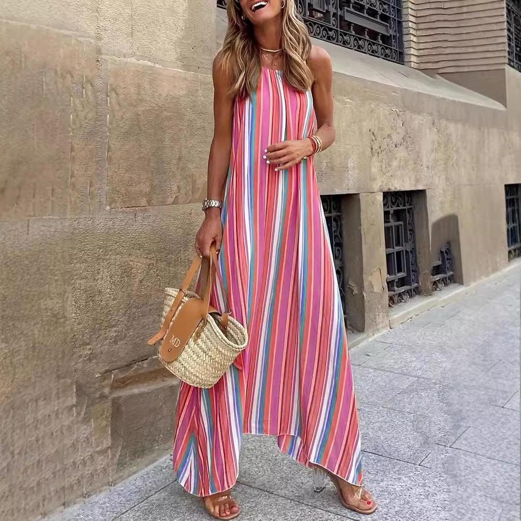 European and American Fashion 2024 Bohemian Print Sling Dress - New Arrivals