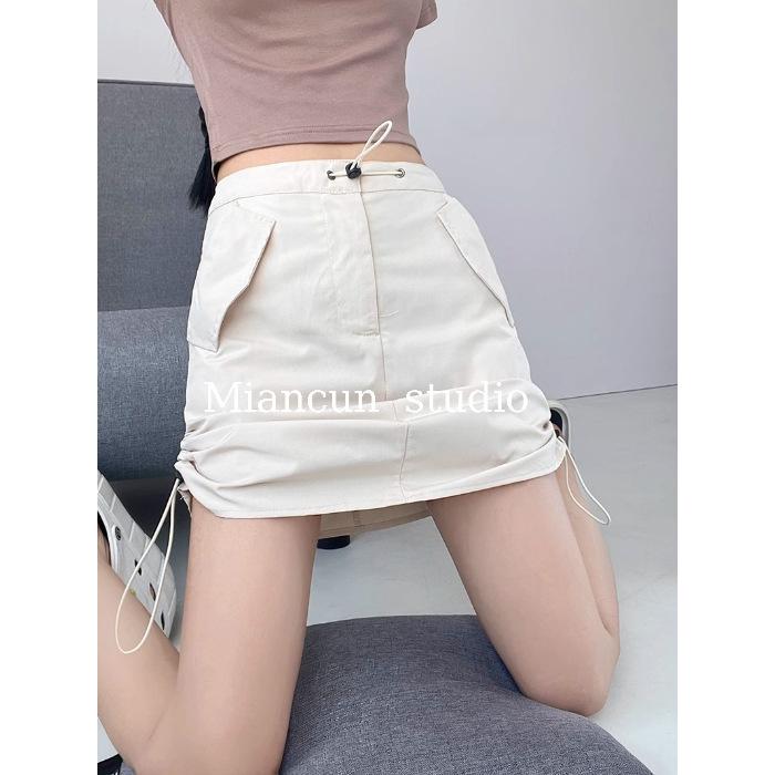 Y2K Spicy Retro Mini Skirt: Women's High-Waist Drawstring Slimming Workwear