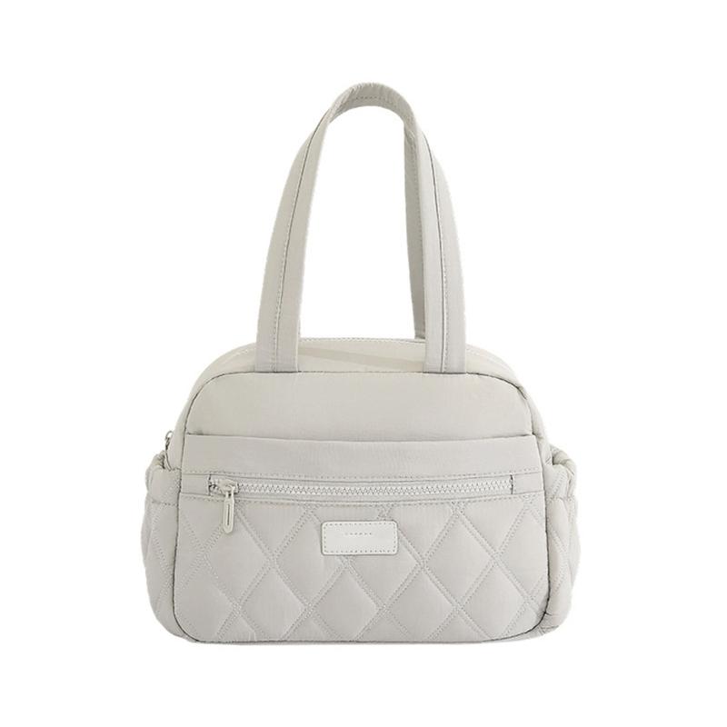 Large Capacity Thermal Lunch Bag With Zippers Front Pocket And Bottle Holders Quilted Handheld Meal Carriers