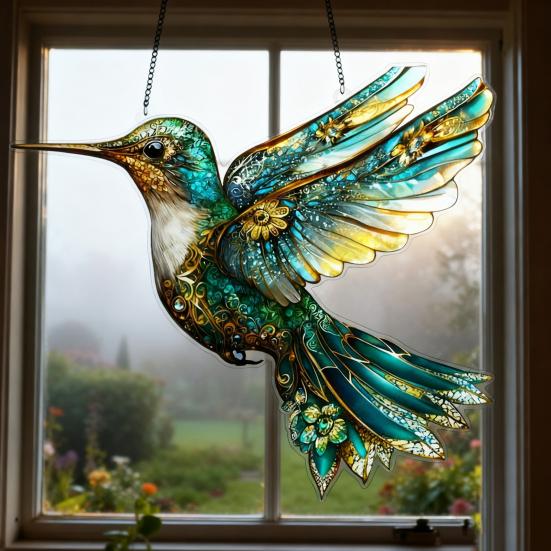 Colorful Bird Acrylic Hanging Decoration Indoor Outdoor Garden Yard Window Wall
