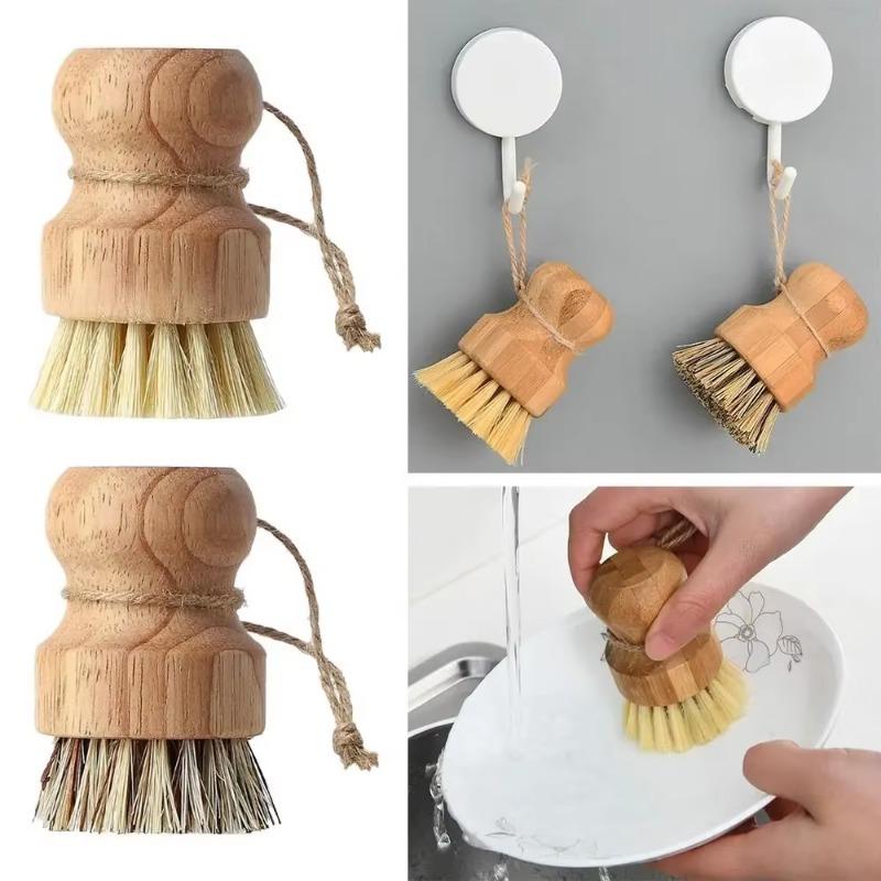 1PC Natural Sisal and Coconut Palm Cleaning Brush Convenient Lanyard Dishwashing Brush Kitchen Dishwashing Cleaning Brush