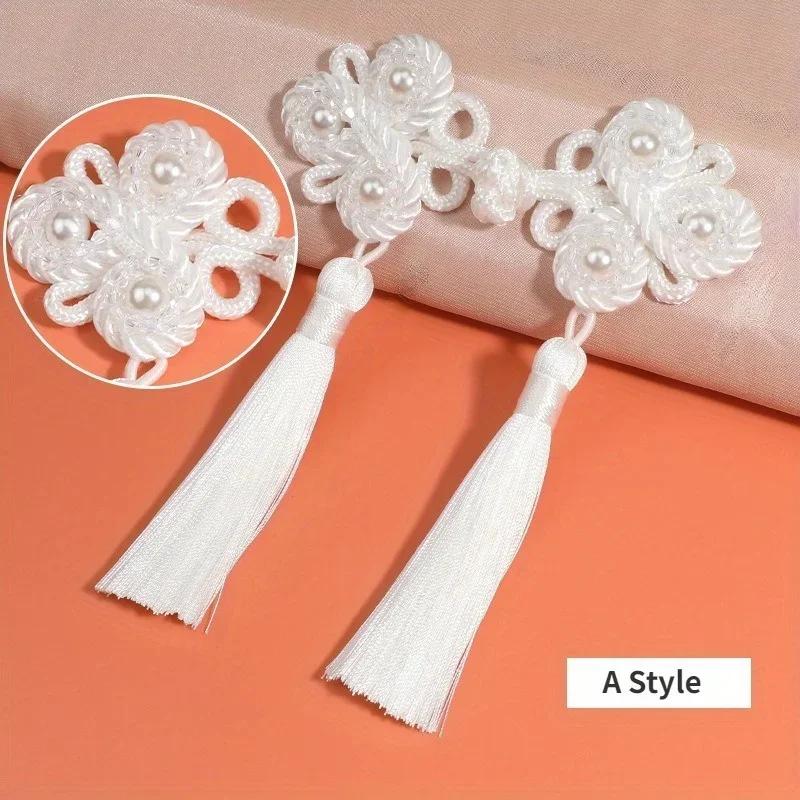 Chinesische Cheongsam-Schnalle mit Quastenknoten, Perlenbesatz, Verschluss, chinesische Knotenknöpfe, DIY-Handarbeit, Kleidung, dekorativer Knopf