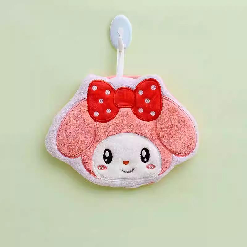 My Melody & Pompompurin Absorbent Hanging Towel – Cute Frog & Fish Design, Lint-Free Coral Fleece for Bathroom