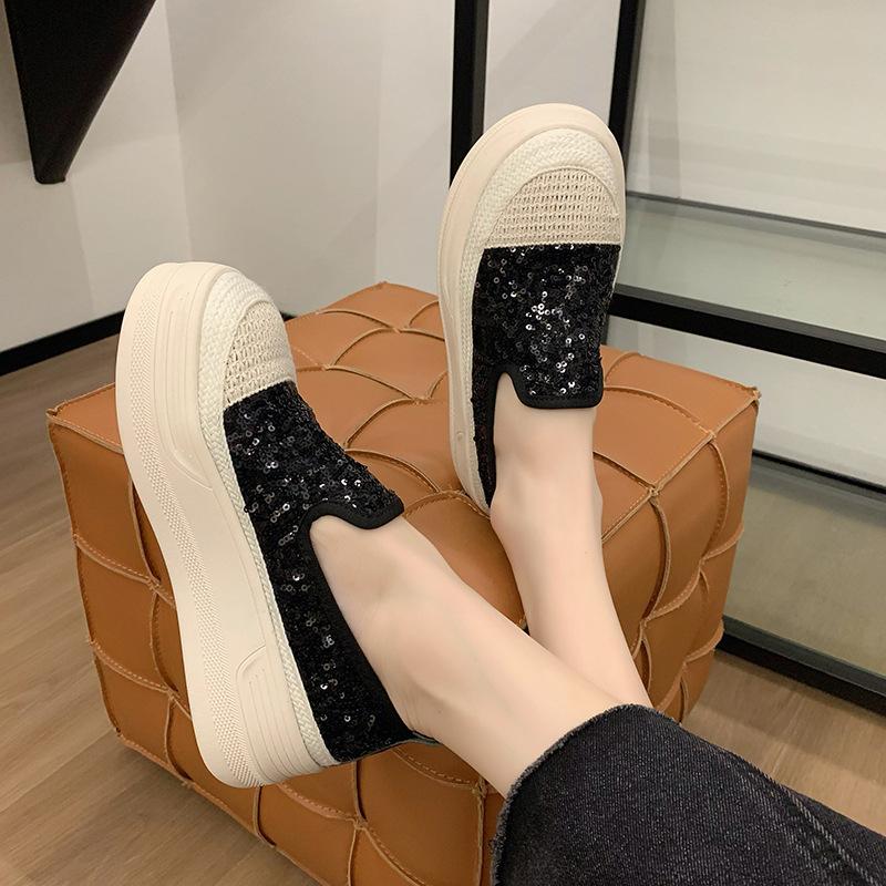 Sequin Fisherman Platform Loafers Women's 2025 Spring New Lazy One-pedal Breathable Fashion Casual Single Shoes Women
