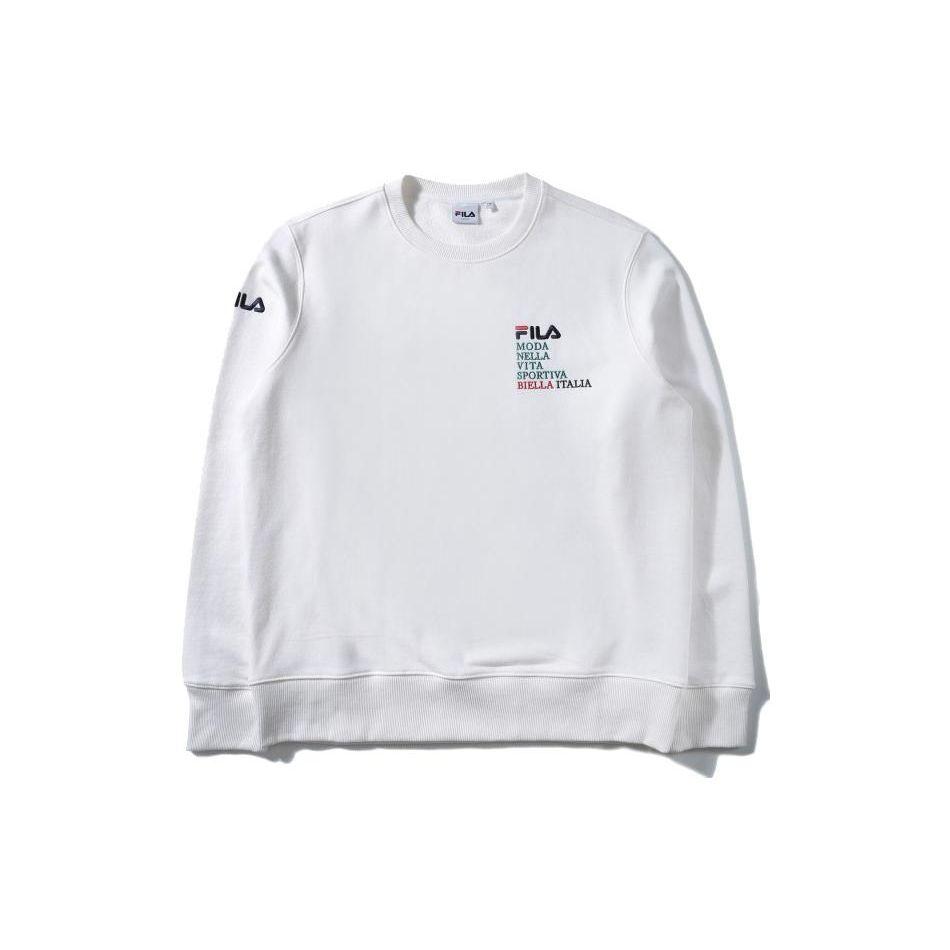 FILA Letter Round Neck Pullover Sports Leisure Sweatshirt Unisex Sweatshirt White FS2POD1110X-OWH