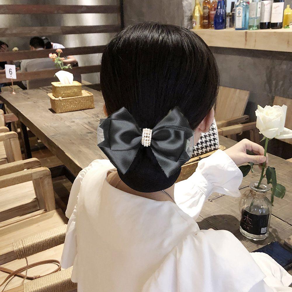 

Nurse Big Bow Hotel Pearl Ponytail Clip Korean Bun Snood Hairgrips Cover Net Women Spring Clips