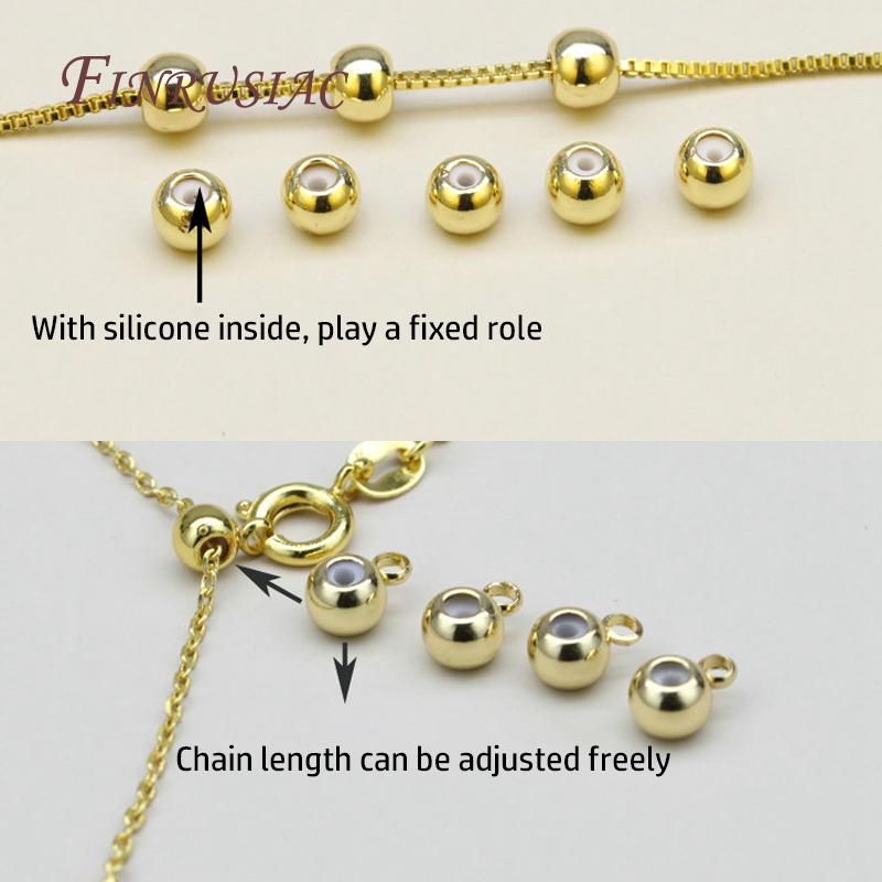 18K Gold Plated Positioning Beads For Chain 3/4/5mm Round "Smart" Bead with Silicone Insert and Ring DIY Jewelry Fittings