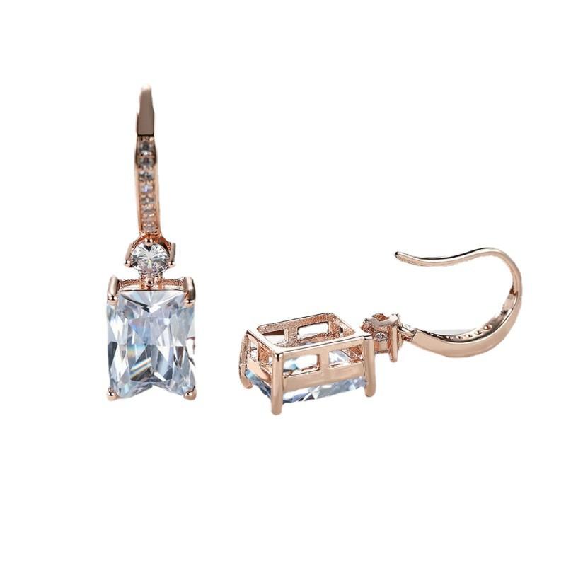 Wish explosive platinum micro-inlaid zircon square diamond quadrilateral stud earrings couple light luxury temperament jewelry