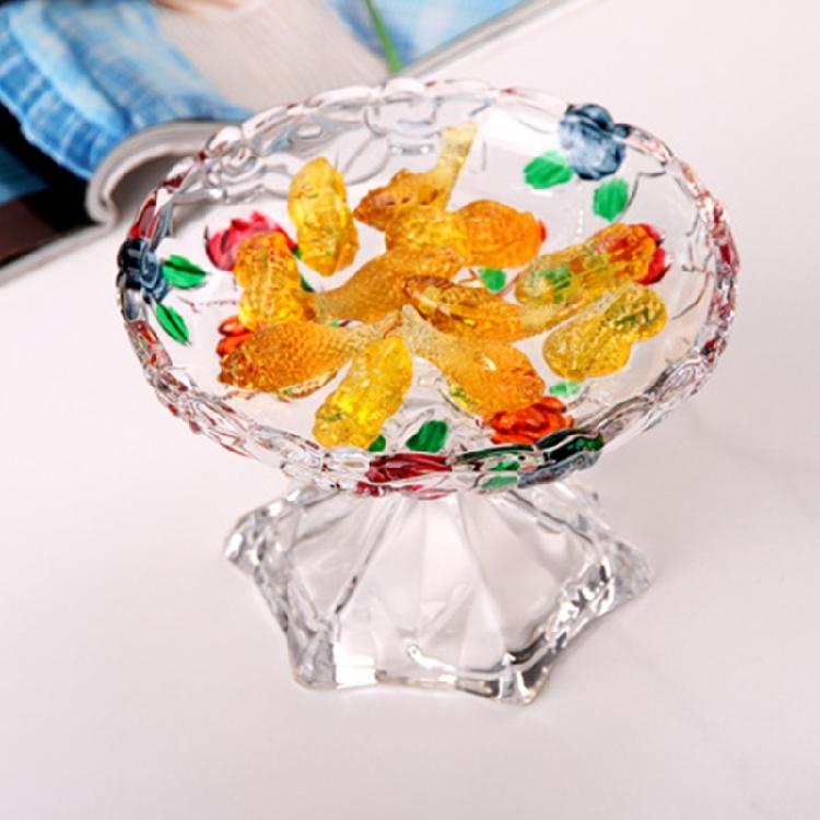 Classical Embossed Floral Glass Serving Bowl Storage Dish Tray For Dry Fruits And Centerpieces Decoration