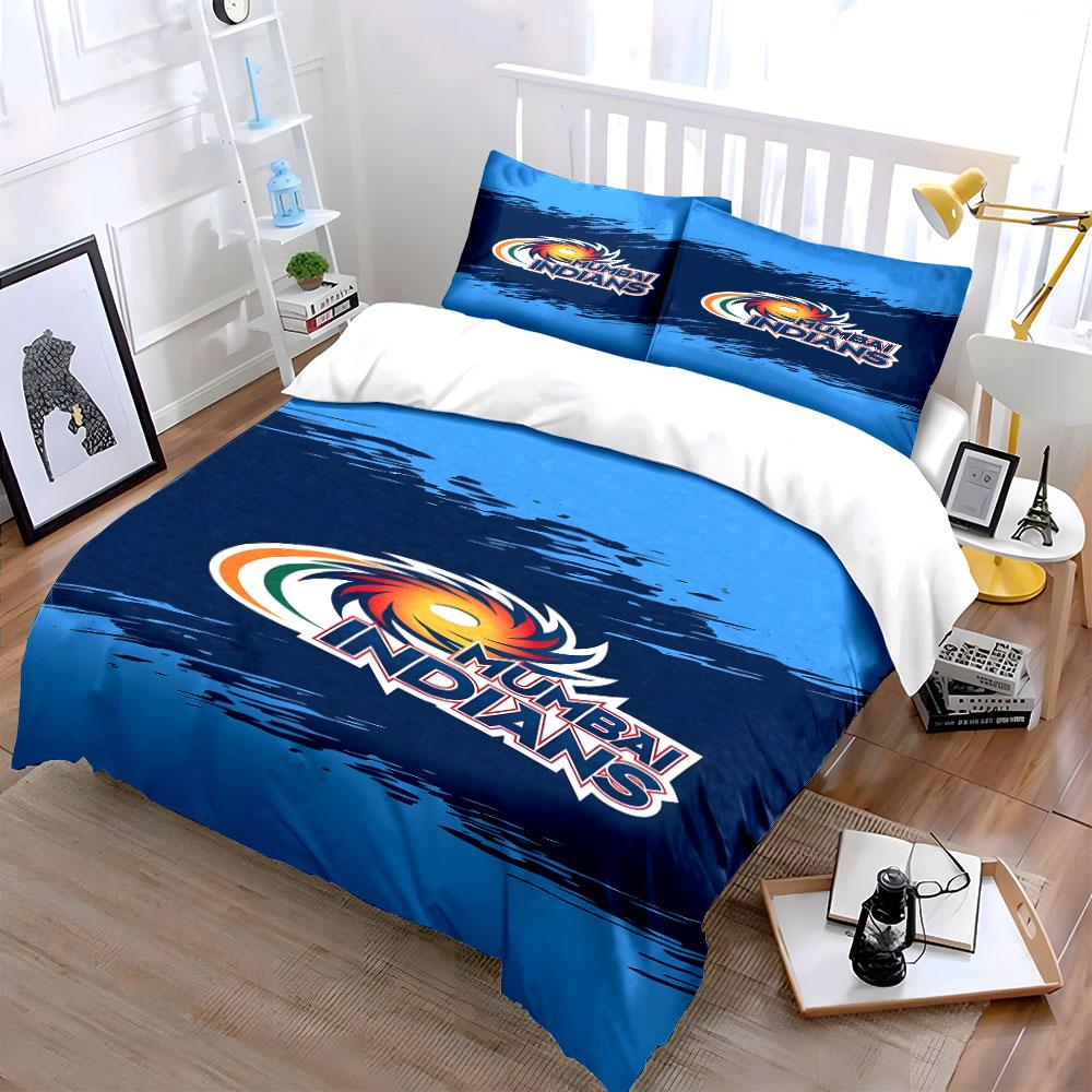 Mumbai Indians Logo Design on Blue Background Print Bedding Set Duvet Cover Pillowcases (1* Duvet Cover 2* Pillowcases Do Not Include Comforter)