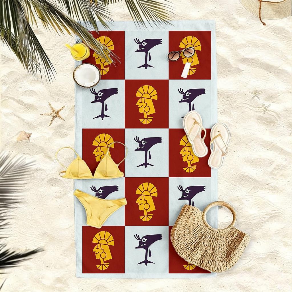 1pc, Indian-style Character Oversized Soft Beach Towel, Geometric Totem Print Pattern, Microfiber Bath Towel, Quick-drying