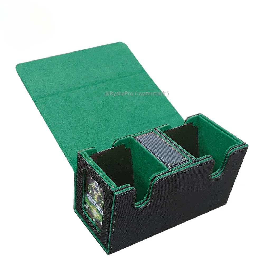 Durable Card Storage Box with Dice Tray 200+ Double Sleeved Cards Design for MTG Commander Deck Box with Sideloading Card Tray