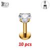10Pc G23 Titanium Labret Lip Piercing Stud Internally Threaded Zircon Ear Stud Helix Cartilage Tragus Body Piercing Jewelry
